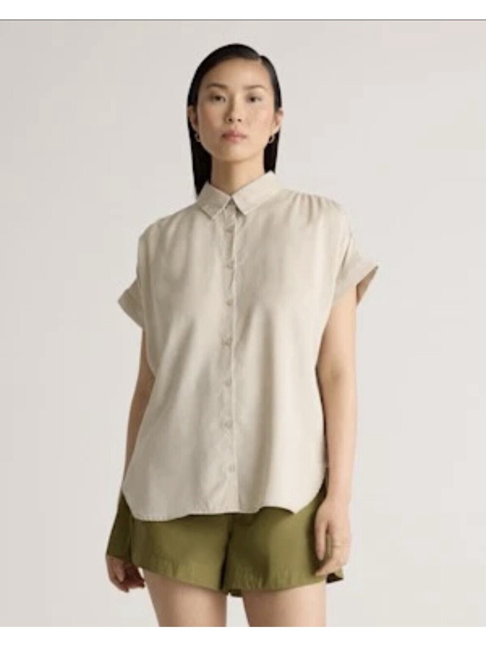 Quince Vintage Wash Tencel Camp Shirt Button Collar Shale Small S Oversized